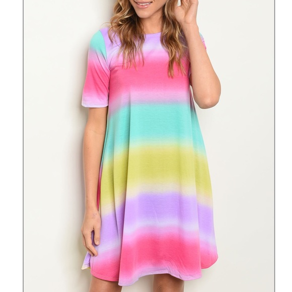 Trendy boutique Dresses & Skirts - Bright pastel gradient printed striped tunic dress
